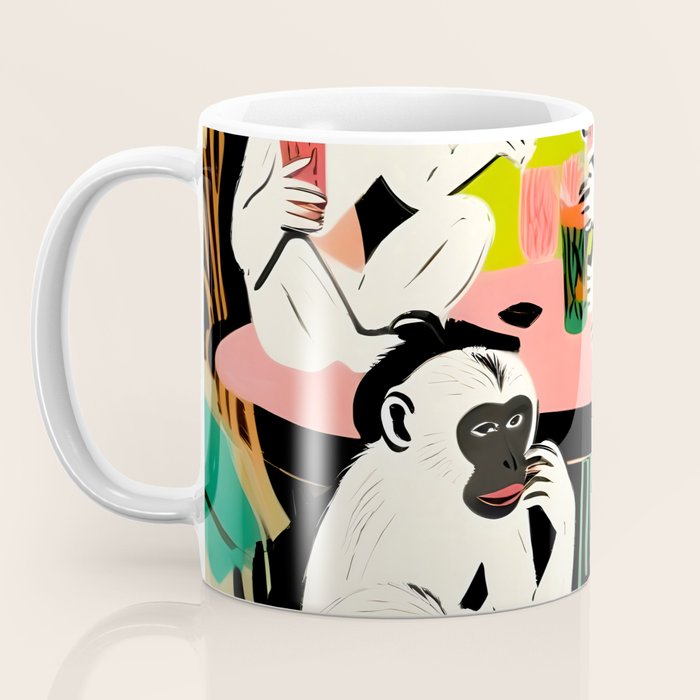 Game Weekend, Monkey Pastel Tropical Playing Cards, Fun Eclectic Party Drinks Alcohol Jungle, Wild Animals Friends Hangout Painting Coffee Mug Gallery Image 3