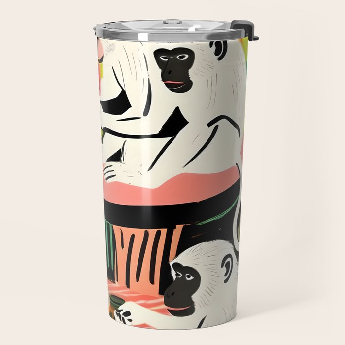 Game Weekend, Monkey Pastel Tropical Playing Cards, Fun Eclectic Party Drinks Alcohol Jungle, Wild Animals Friends Hangout Painting Travel Mug Gallery Image 2