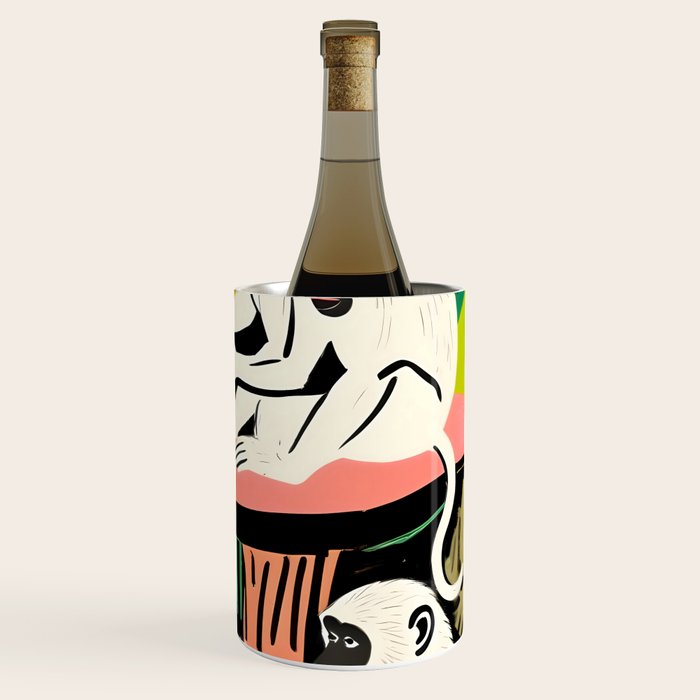 Game Weekend, Monkey Pastel Tropical Playing Cards, Fun Eclectic Party Drinks Alcohol Jungle, Wild Animals Friends Hangout Painting Wine Chiller Gallery Image 3