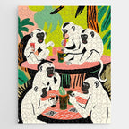 Game Weekend, Monkey Pastel Tropical Playing Cards, Fun Eclectic Party Drinks Alcohol Jungle, Wild Animals Friends Hangout Painting Jigsaw Puzzle Gallery Image 1