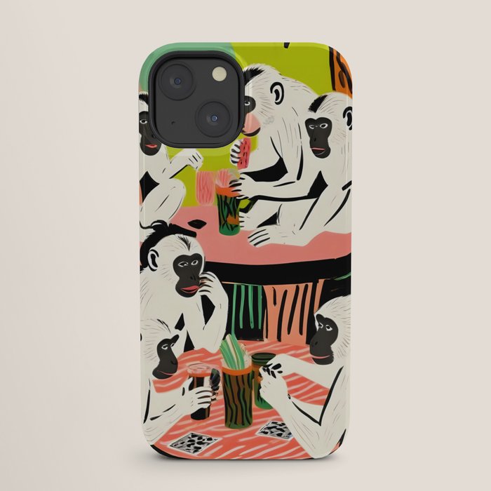 Game Weekend, Monkey Pastel Tropical Playing Cards, Fun Eclectic Party Drinks Alcohol Jungle, Wild Animals Friends Hangout Painting iPhone Case Gallery Image 25