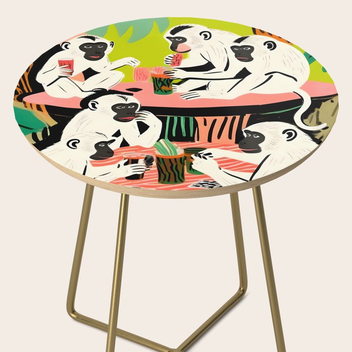 Game Weekend, Monkey Pastel Tropical Playing Cards, Fun Eclectic Party Drinks Alcohol Jungle, Wild Animals Friends Hangout Painting Side Table Gallery Image 2