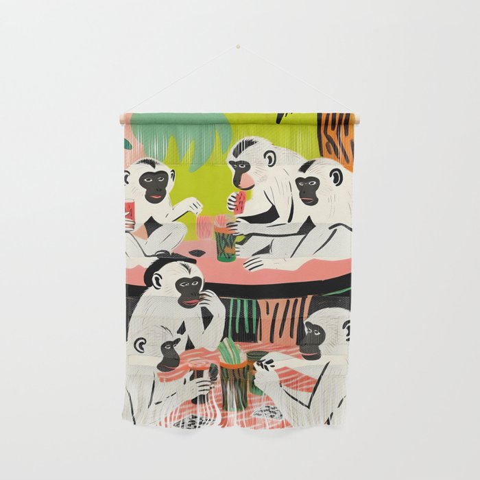 Game Weekend, Monkey Pastel Tropical Playing Cards, Fun Eclectic Party Drinks Alcohol Jungle, Wild Animals Friends Hangout Painting Wall Hanging Gallery Image 1