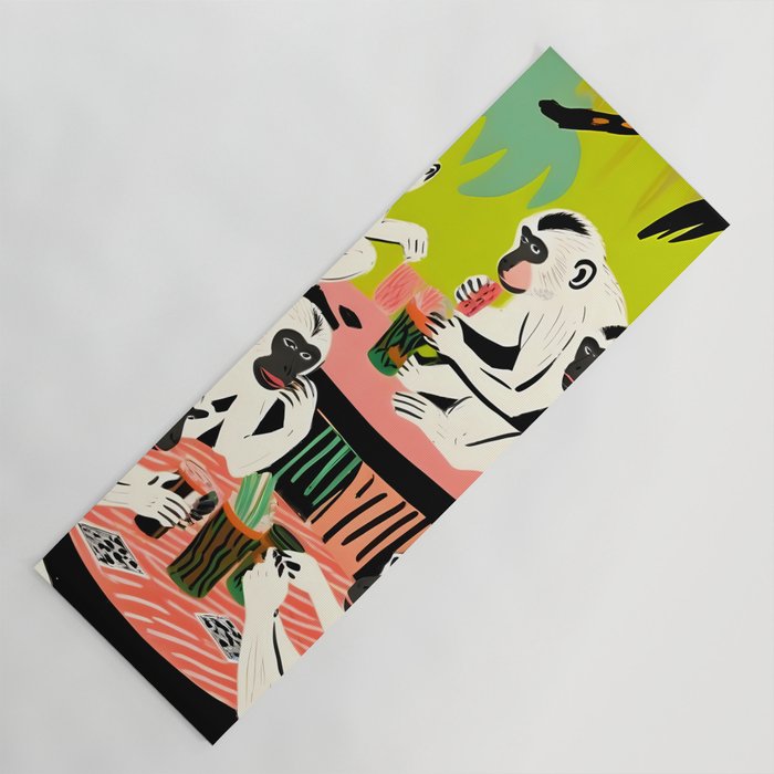 Game Weekend, Monkey Pastel Tropical Playing Cards, Fun Eclectic Party Drinks Alcohol Jungle, Wild Animals Friends Hangout Painting Yoga Mat Gallery Image 1