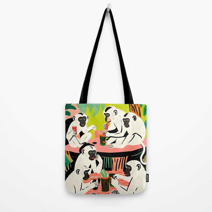 Game Weekend, Monkey Pastel Tropical Playing Cards, Fun Eclectic Party Drinks Alcohol Jungle, Wild Animals Friends Hangout Painting Tote Bag Gallery Image 2