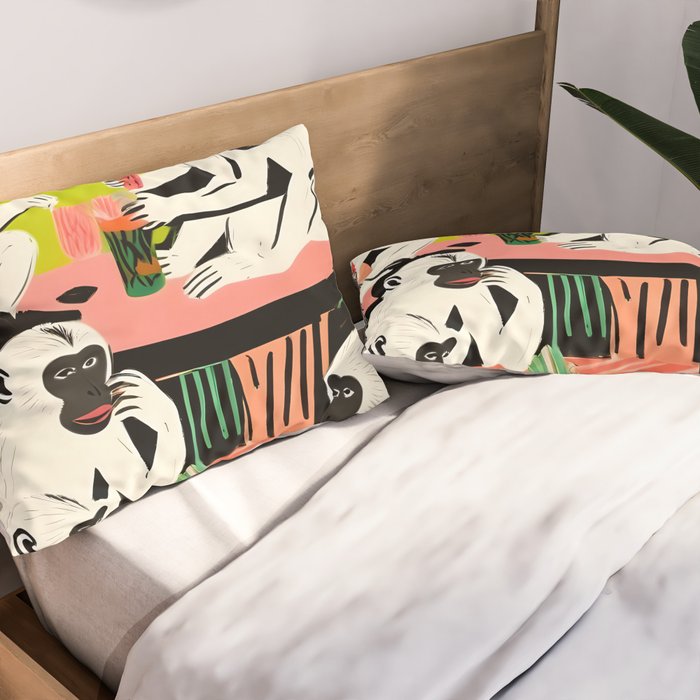 Game Weekend, Monkey Pastel Tropical Playing Cards, Fun Eclectic Party Drinks Alcohol Jungle, Wild Animals Friends Hangout Painting Pillow Sham Gallery Image 2