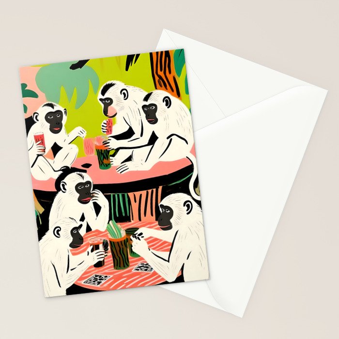 Game Weekend, Monkey Pastel Tropical Playing Cards, Fun Eclectic Party Drinks Alcohol Jungle, Wild Animals Friends Hangout Painting Stationery Card Gallery Image 2