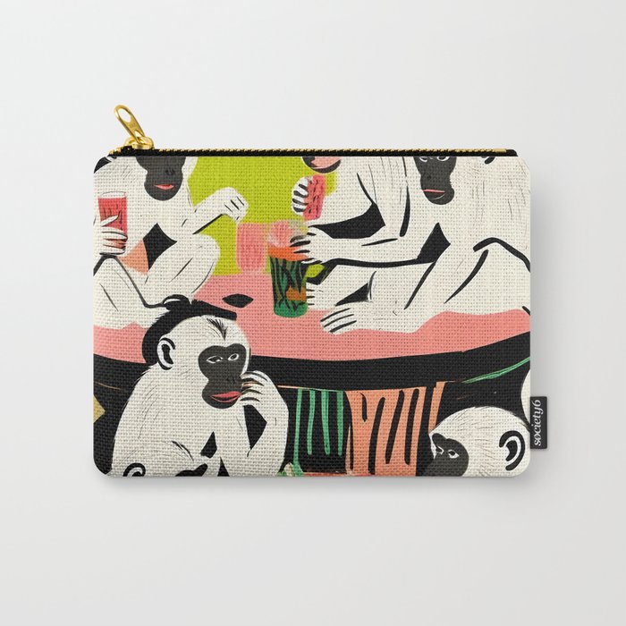 Game Weekend, Monkey Pastel Tropical Playing Cards, Fun Eclectic Party Drinks Alcohol Jungle, Wild Animals Friends Hangout Painting Carry All Pouch Gallery Image 1