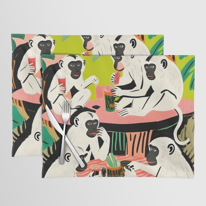 Game Weekend, Monkey Pastel Tropical Playing Cards, Fun Eclectic Party Drinks Alcohol Jungle, Wild Animals Friends Hangout Painting Placemat Gallery Image 1