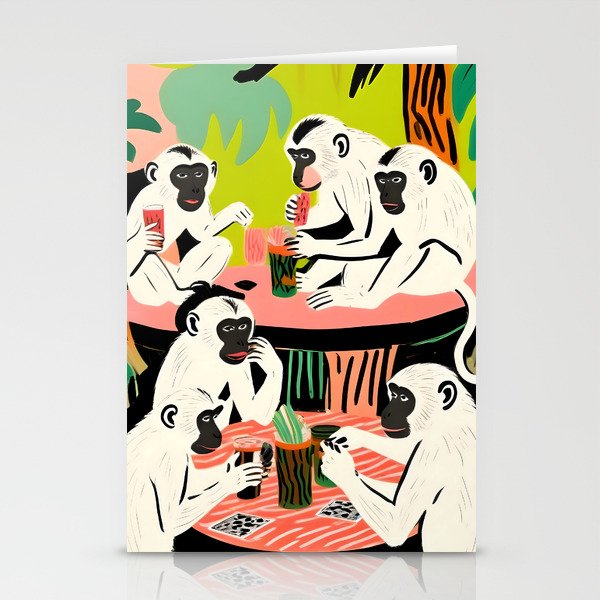Game Weekend, Monkey Pastel Tropical Playing Cards, Fun Eclectic Party Drinks Alcohol Jungle, Wild Animals Friends Hangout Painting Stationery Card Gallery Image 2