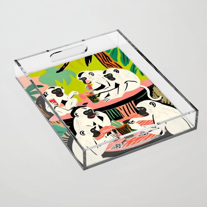 Game Weekend, Monkey Pastel Tropical Playing Cards, Fun Eclectic Party Drinks Alcohol Jungle, Wild Animals Friends Hangout Painting Acrylic Tray Gallery Image 1