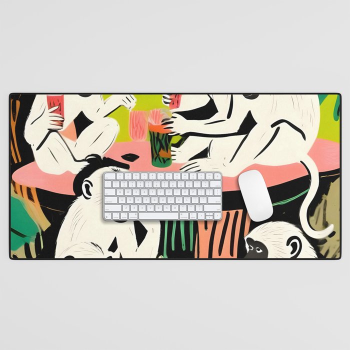 Game Weekend, Monkey Pastel Tropical Playing Cards, Fun Eclectic Party Drinks Alcohol Jungle, Wild Animals Friends Hangout Painting Desk Mat Gallery Image 1