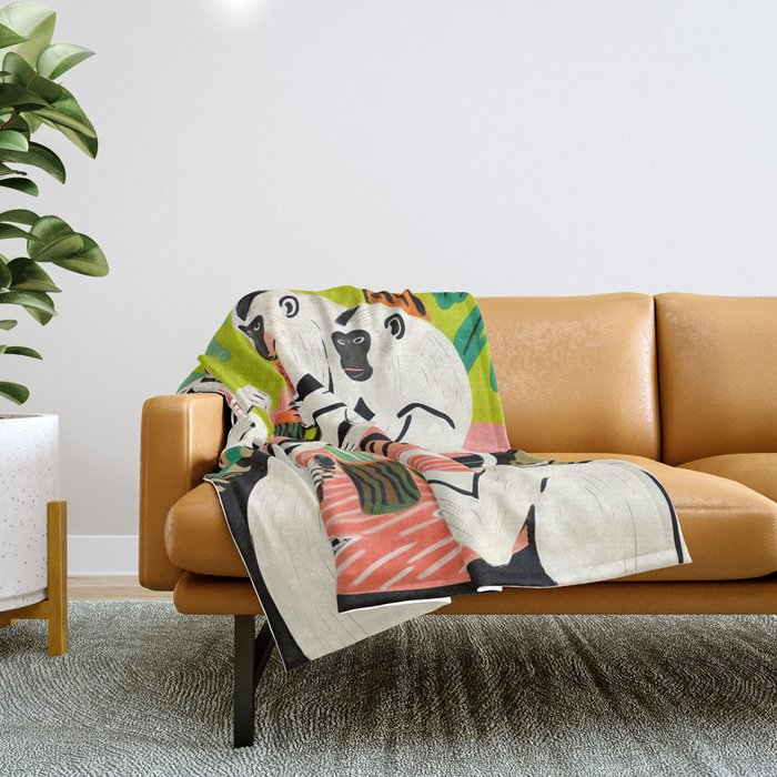 Game Weekend, Monkey Pastel Tropical Playing Cards, Fun Eclectic Party Drinks Alcohol Jungle, Wild Animals Friends Hangout Painting Throw Blanket Gallery Image 1