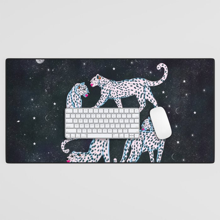 White leopards in space  Desk Mat Gallery Image 1