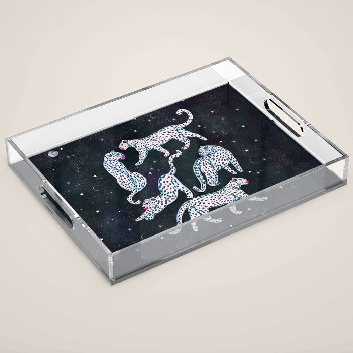 White leopards in space  Acrylic Tray Gallery Image 1