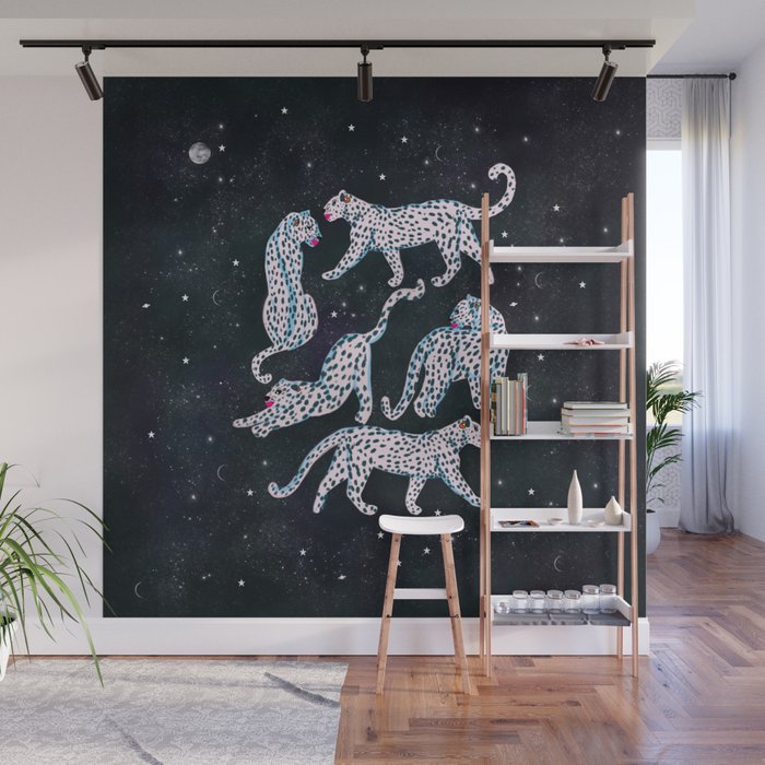 White leopards in space  Wall Mural Gallery Image 1