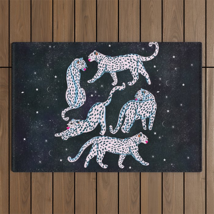 White leopards in space  Outdoor Rug Gallery Image 1
