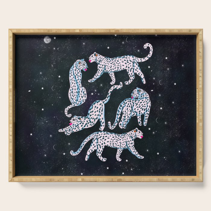 White leopards in space  Serving Tray Gallery Image 1