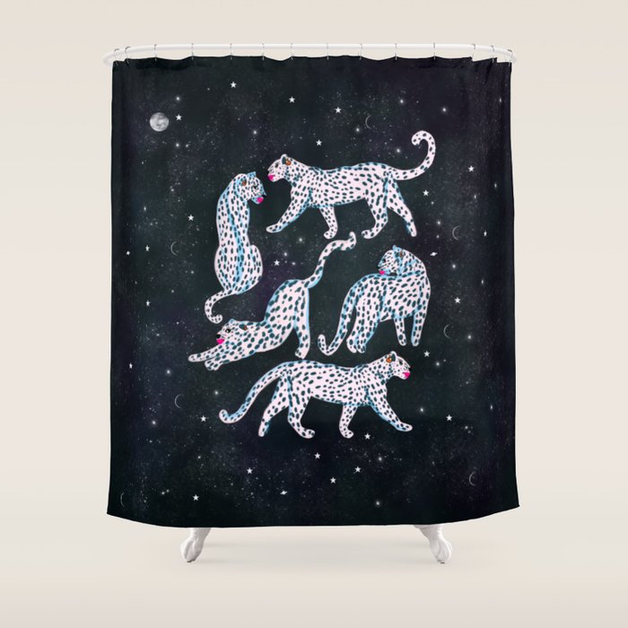 White leopards in space  Shower Curtain Gallery Image 1