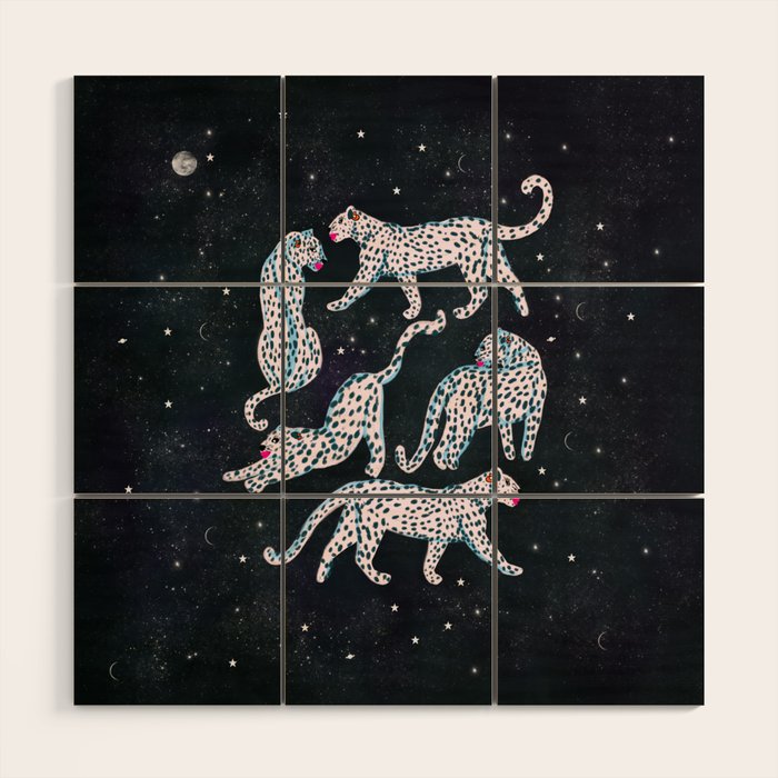 White leopards in space  Wood Wall Art Gallery Image 1