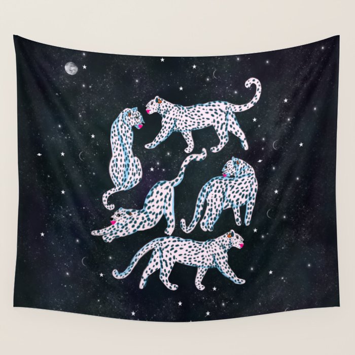 White leopards in space  Wall Tapestry Gallery Image 1