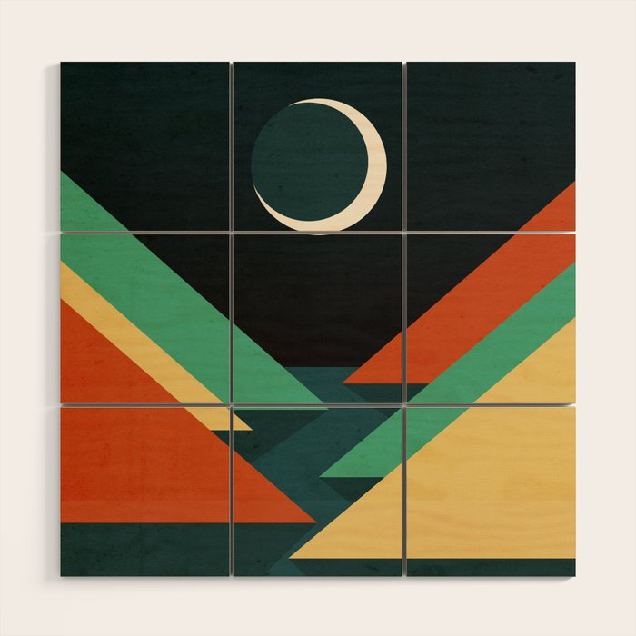 Quiet stream under crescent moon Wood Wall Art Gallery Image 1