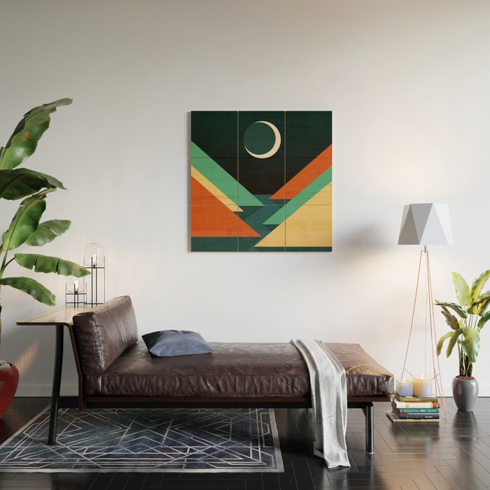 Quiet stream under crescent moon Wood Wall Art Gallery Image 2