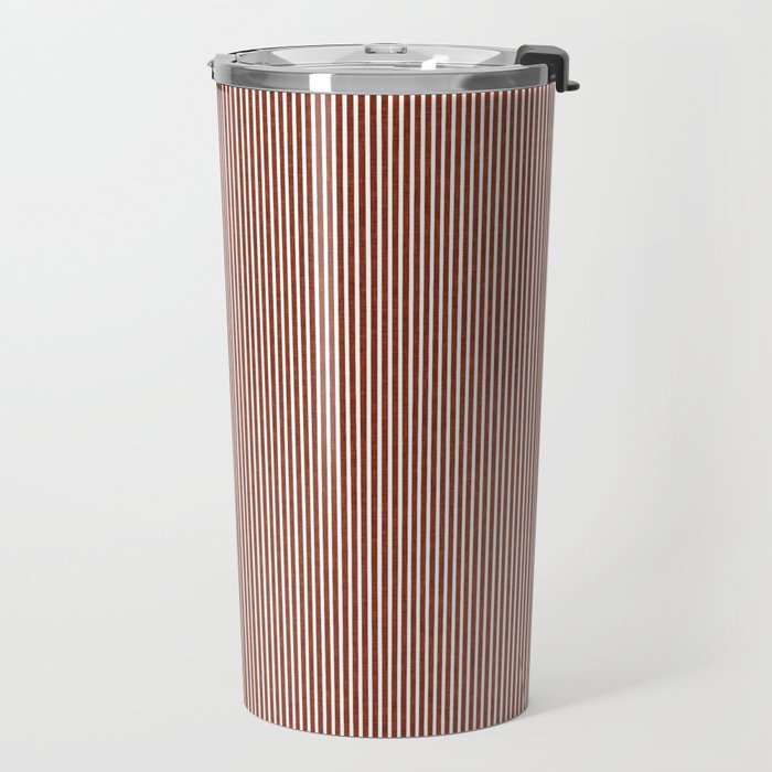 linen textured stripes - rust Travel Mug Gallery Image 2