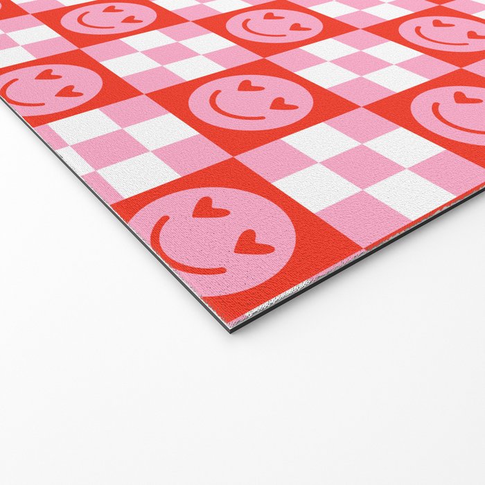 Retro love heart face checkered pattern Welcome Mat Gallery Image 2