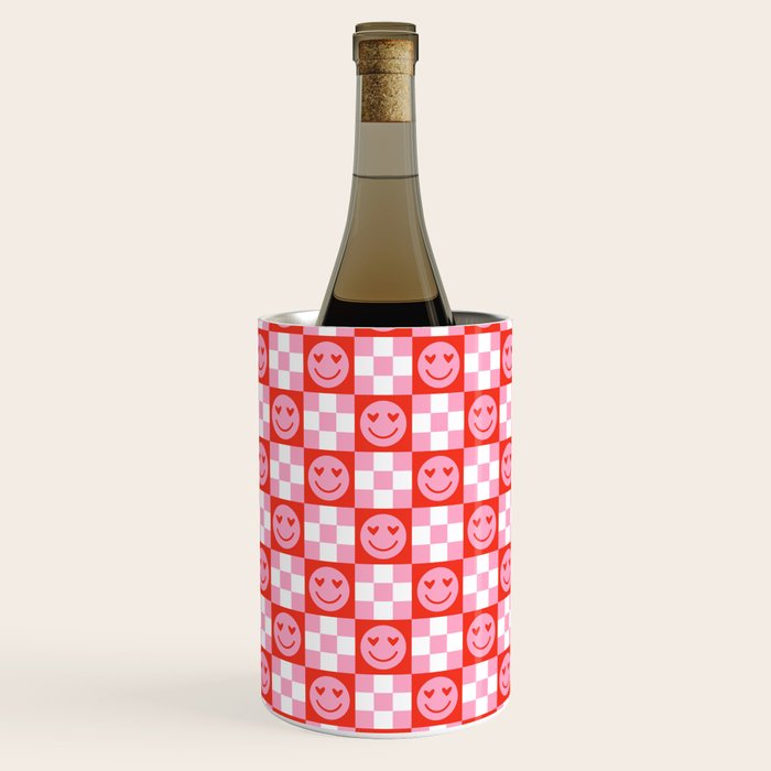 Retro love heart face checkered pattern Wine Chiller Gallery Image 1
