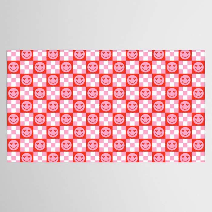Retro love heart face checkered pattern Tablecloth Gallery Image 2