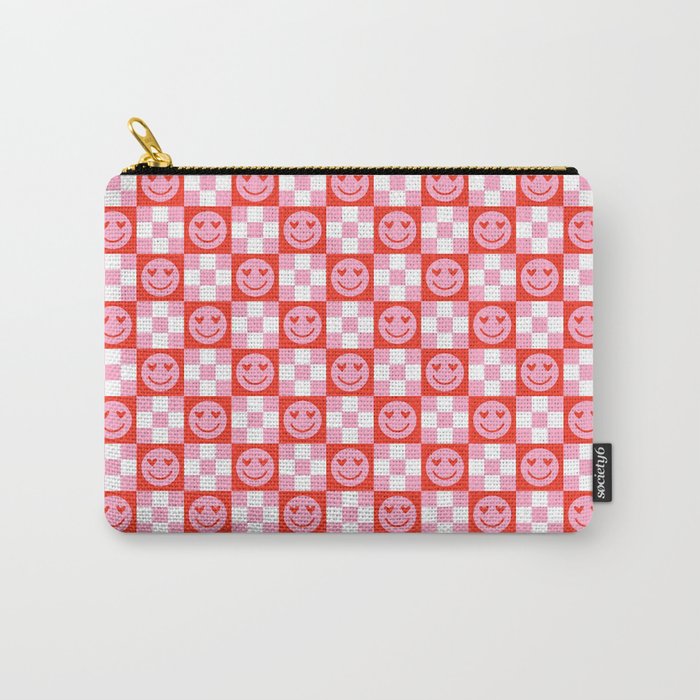 Retro love heart face checkered pattern Carry All Pouch Gallery Image 1