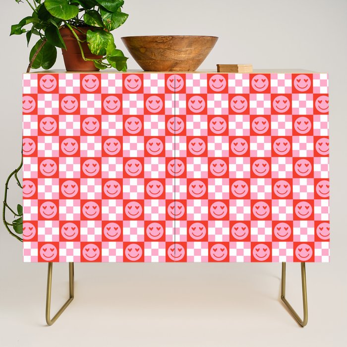 Retro love heart face checkered pattern Credenza Gallery Image 1