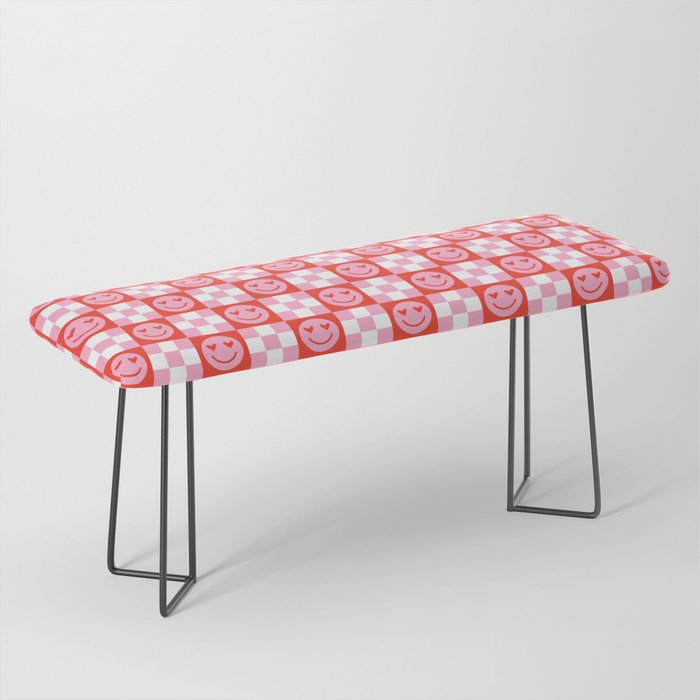 Retro love heart face checkered pattern Bench Gallery Image 1
