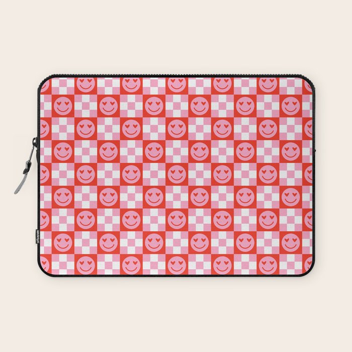 Retro love heart face checkered pattern Laptop Sleeve Gallery Image 1