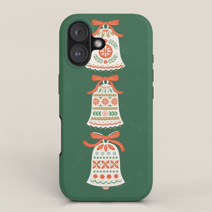 Folk Art Holiday Bells - Forest Green iPhone Case Gallery Image 1