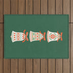 Folk Art Holiday Bells - Forest Green Outdoor Rug Gallery Image 1