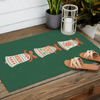 Folk Art Holiday Bells - Forest Green Outdoor Rug Gallery Image 2