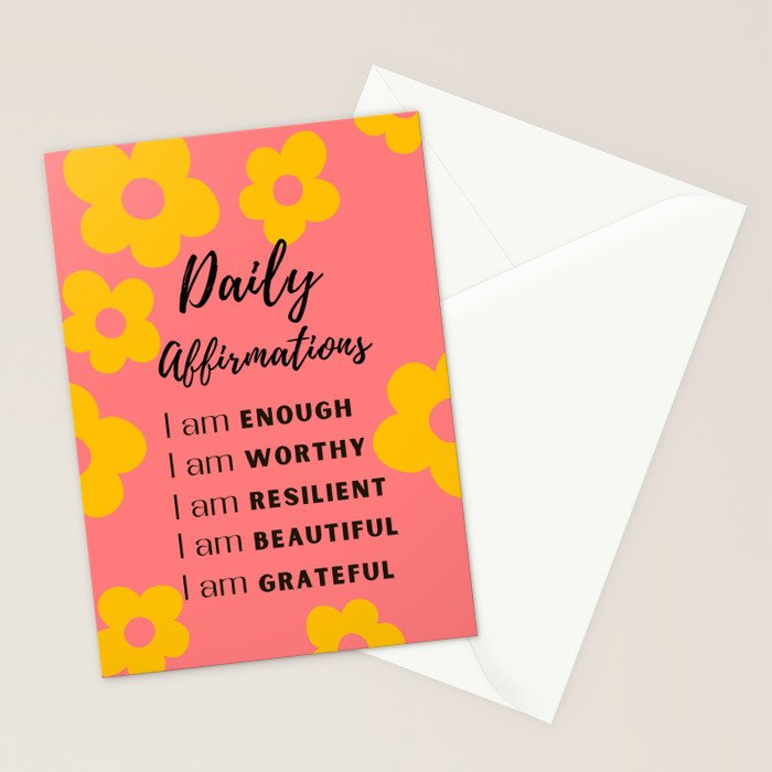 daily affirmations for confidence - self care intentions Stationery Card Gallery Image 2