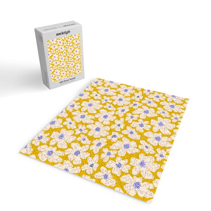 Retro Daisy - yellow, white and purple  Jigsaw Puzzle Gallery Image 2
