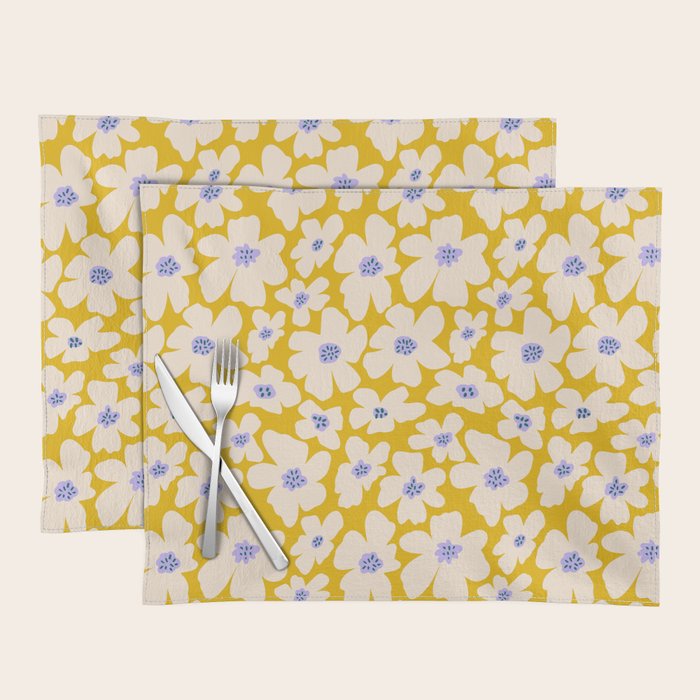 Retro Daisy - yellow, white and purple  Placemat Gallery Image 1
