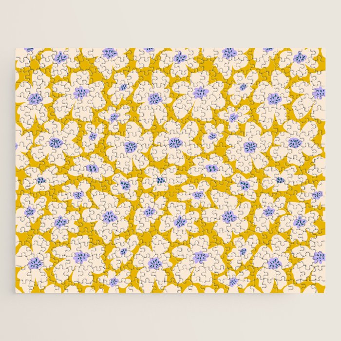 Retro Daisy - yellow, white and purple  Jigsaw Puzzle Gallery Image 1