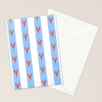 Red Lobsters On Hand-Painted Bright Blue Stripes Stationery Card Gallery Image 2