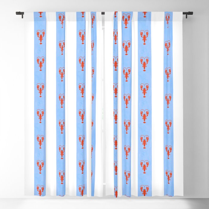 Red Lobsters On Hand-Painted Bright Blue Stripes Window Curtain Gallery Image 1