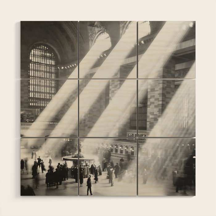 Grand Central Station, Black and White Vintage Art Wood Wall Art Gallery Image 1