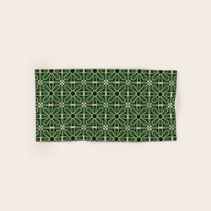 Art Deco Floral Tiles in Emerald Green and Faux Gold Bath Towel Gallery Image 1