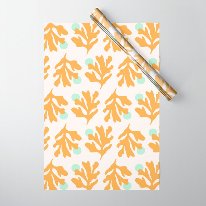 Simple Orange Leaf on Aqua Sun - cut-outs 3  Wrapping Paper Gallery Image 1
