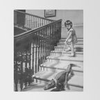Girl Walking Baby Alligator, Black and White, Vintage Art Throw Blanket Gallery Image 2