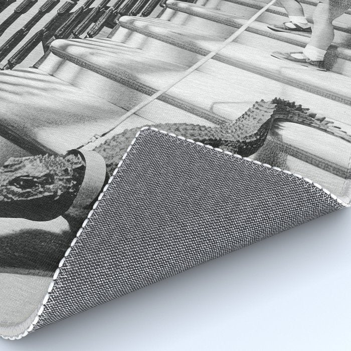 Girl Walking Baby Alligator, Black and White, Vintage Art Rug Gallery Image 4