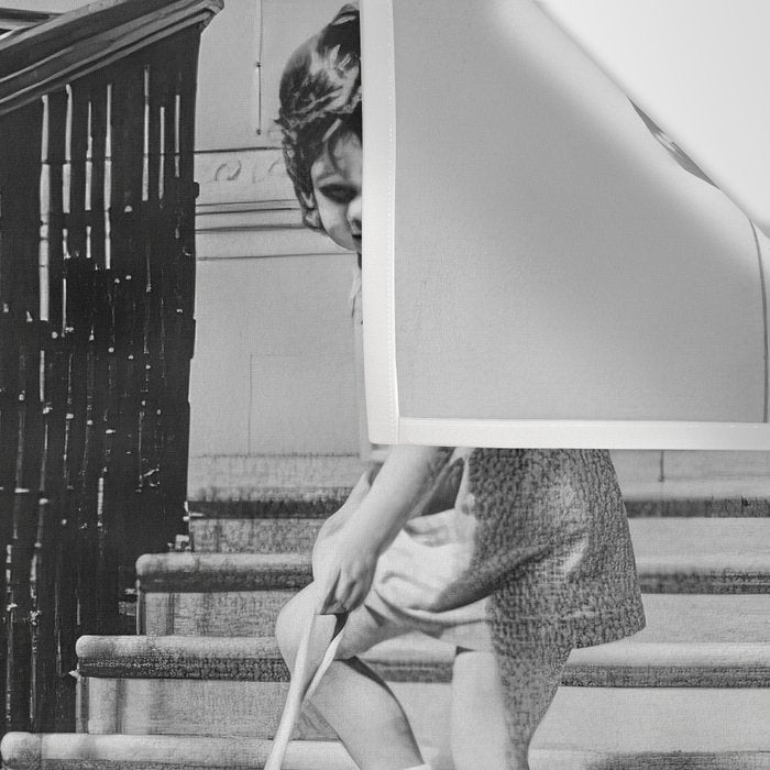 Girl Walking Baby Alligator, Black and White, Vintage Art Wall Tapestry Gallery Image 3